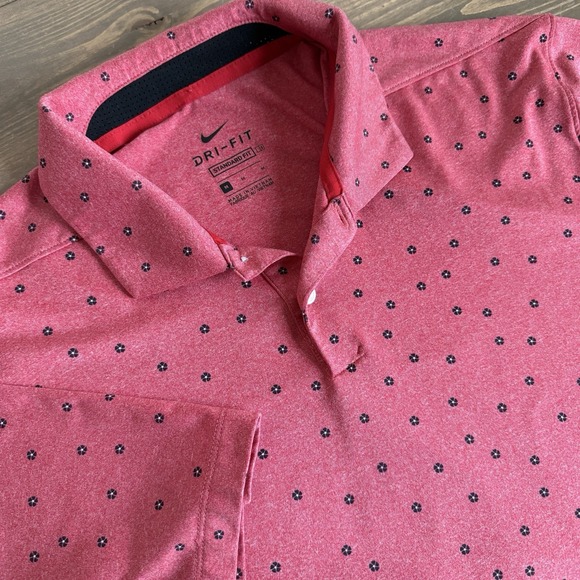 Nike Other - Nike Men's Medium Red Standard Fit Floral Short Sleeve‎ Golf Polo Collared Shirt